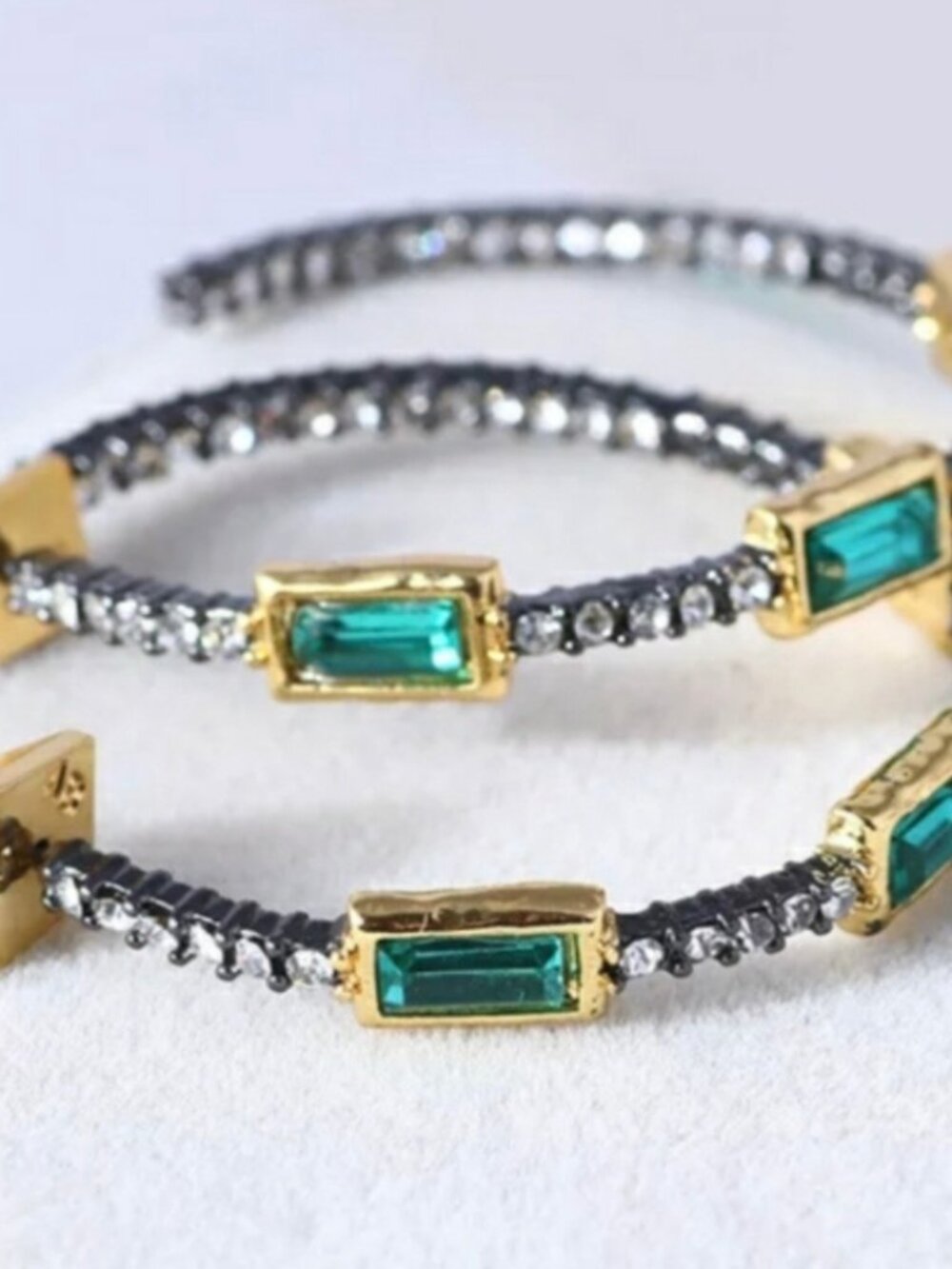 Alexis Bittar hoop earrings silver green crystal
